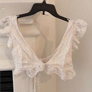 SHEIN Cream Eyelet Ruffle Top